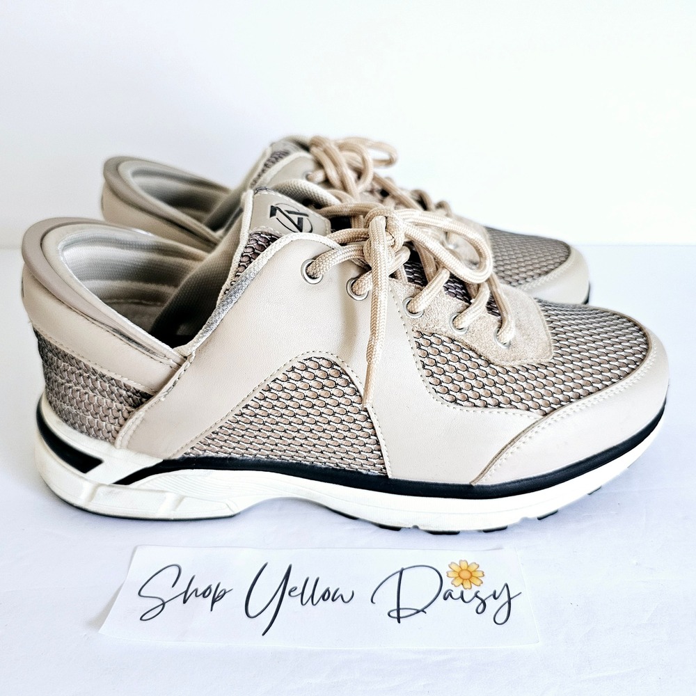 Zeba Mens Hands Free Adaptive Step In Shoes Wide Beige Leather Mesh Sz 8 Sh674.2